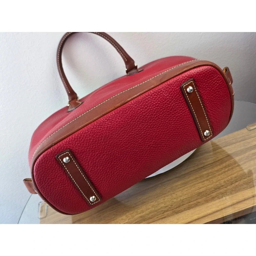 Dooney & Bourke Red Pebble Grain Leather Zip Zip Domed Satchel Crossbody Bag